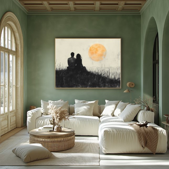 Affiche Couple Watching Sunset in Black and White Art (Créateur téléchargé)
