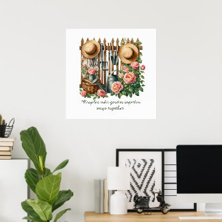 Affiche Couples adorables jardinage personnalisable