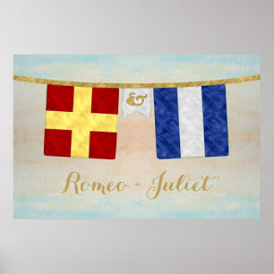 Affiche Couples d'aquarelle Monogramme Signal maritime Dra