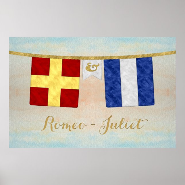 Affiche Couples d'aquarelle Monogramme Signal maritime Dra (Devant)