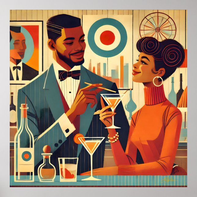 Affiche Couples de Fête de Cocktail de Milieu de Siècle -  (Devant)