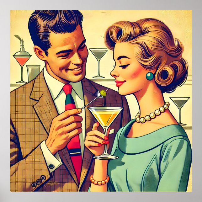 Affiche Couples de fête de cocktail du milieu du siècle -  (Devant)