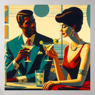 Affiche Couples de la fête cocktail du milieu du siècle - 