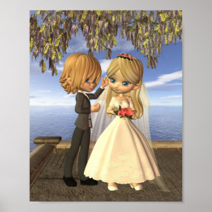 Affiche Couples mignons de mariage de Toon sur un balcon
