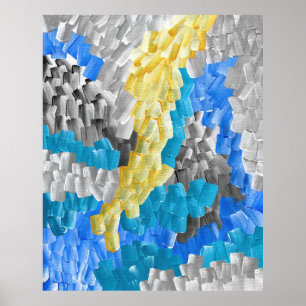 Affiche Coups de pinceau abstraits en jaune, bleu et gris