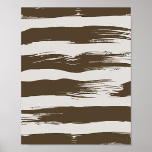 Affiche Coups de pinceau brun olive sur fond blanc cassé