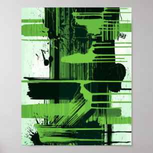 Affiche Coups de pinceau verts et noirs sur fond blanc