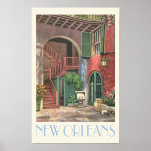 Affiche Cour de la Nouvelle-Orléans, style de voyage vinta