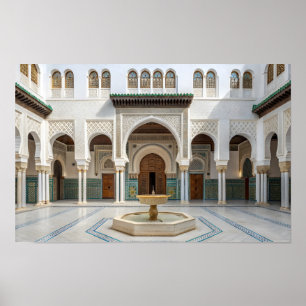 Affiche Cour de palais marocain avec fontaine