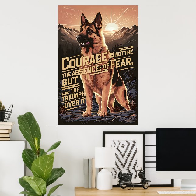 Affiche Courage berger allemand au coucher du soleil (Bureau à domicile)