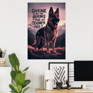 Affiche Courage berger allemand au coucher du soleil