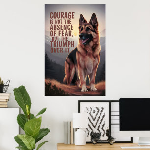 Affiche Courage berger allemand au coucher du soleil