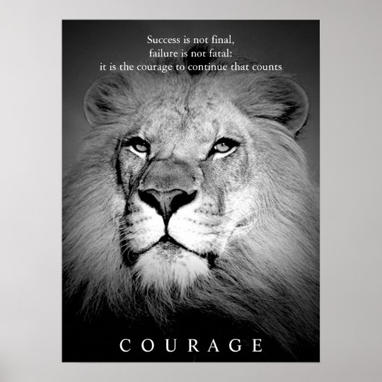 Affiche Courage De Motivation De Lion Noir Et Blanc Zazzle Fr