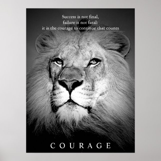 Affiche Courage motivationnel du lion noir et blanc (Devant)