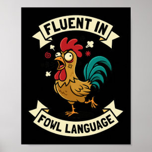 Affiche Courant en langage aviaire Maman poulet coq drôle