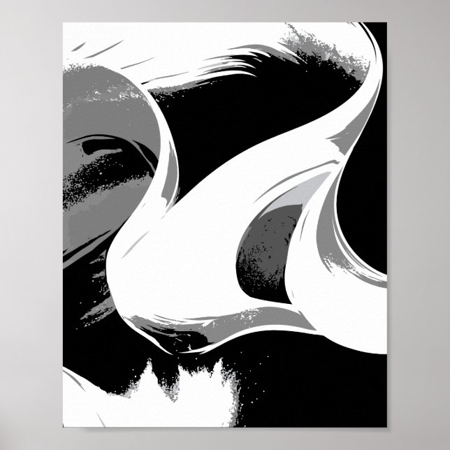 Affiche Courbes fluides en noir, blanc et gris (Devant)