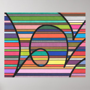Affiche Courbes noires abstraites fluides rayées multicolo