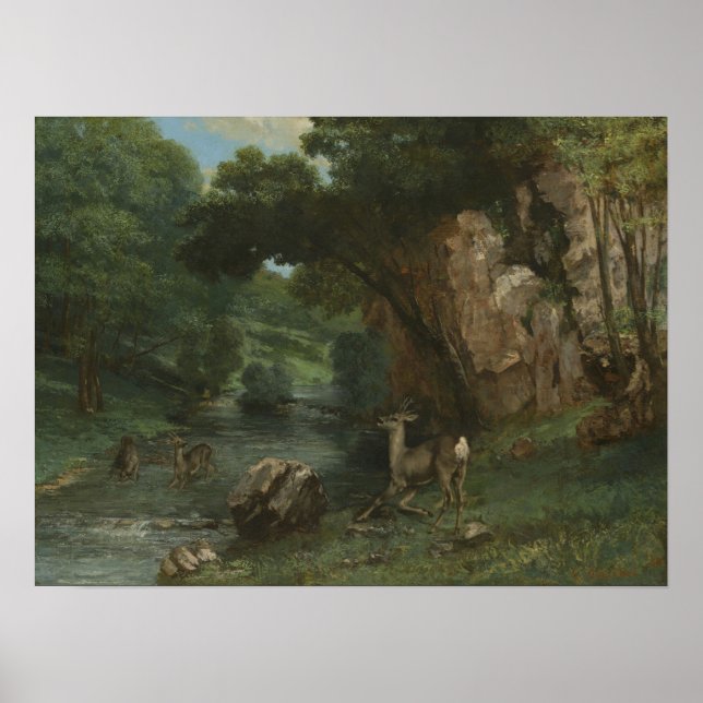 Affiche Courbet - Chevreuil au bord d'un ruisseau (Devant)