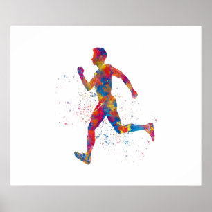 Affiche Coureur athlète à l'aquarelle