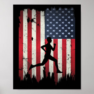 Affiche Coureur courant Drapeau américain Usa 4 juillet Pa