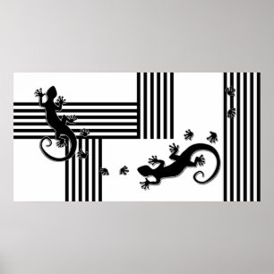 Affiche Courir Gecko - bandes noir et blanc abstrait
