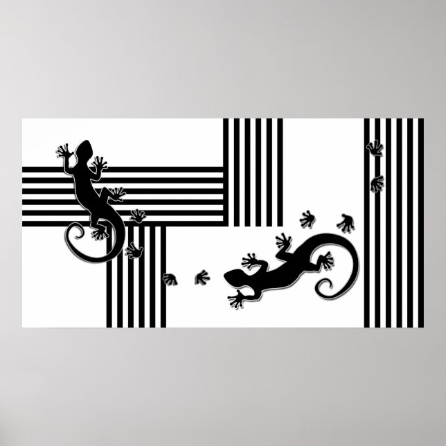 Affiche Courir Gecko - bandes noir et blanc abstrait (Devant)