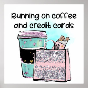 Affiche Courir sur le café et les cartes de crédit