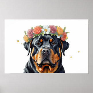 Affiche Couronne à fleurs Rottweiler
