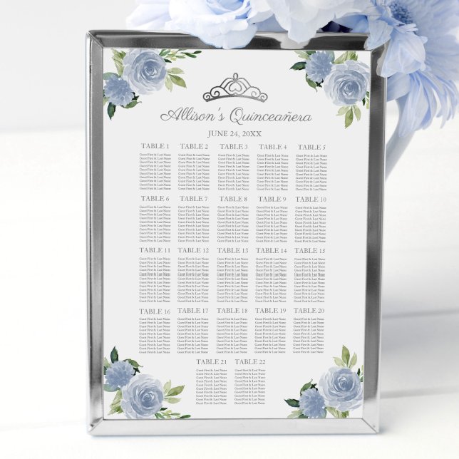 Affiche Couronne argentée Quinceanera Fleur bleue Plan de  (Créateur téléchargé)