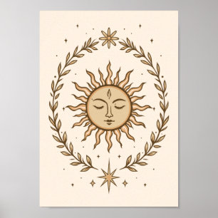 Affiche Couronne botanique de visage solaire Litha Art cél