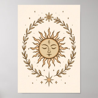 Affiche Couronne botanique de visage solaire Litha Art cél
