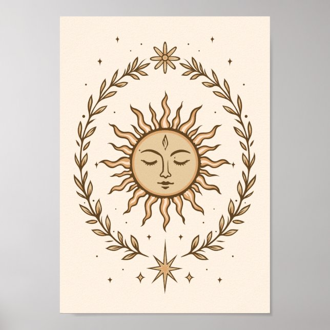 Affiche Couronne botanique de visage solaire Litha Art cél (Devant)