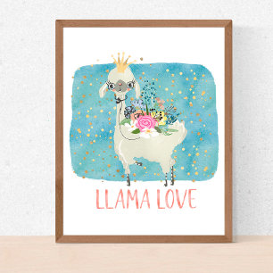 Affiche Couronne d'amour de lama aquarelle mignonne kawaii