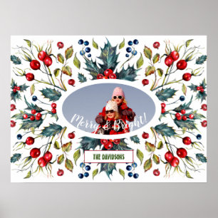 Affiche Couronne de baies saintes de Noël Photo Monogramme