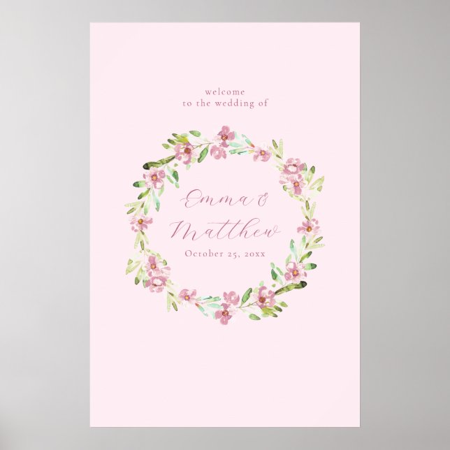 Affiche Couronne de bienvenue de mariage botanique rose fa (Devant)