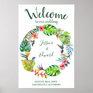 Affiche Couronne de bienvenue de mariage tropical coloré