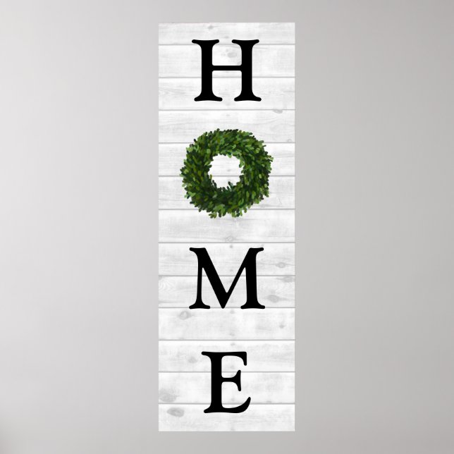 Affiche Couronne de buis en bois blanc rustique pour la ma (Devant)