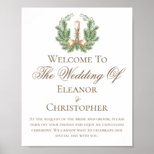 Affiche Couronne de chandelle de Noël élégante Mariage sur