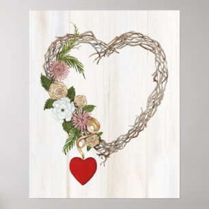 Affiche Couronne de coeur de Valentine I rustique