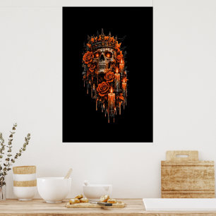 Affiche Couronne de crâne gothique Halloween Roses Sombres