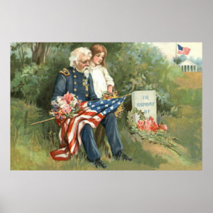 Affiche Couronne de drapeau américain Cimetière Pierre tom