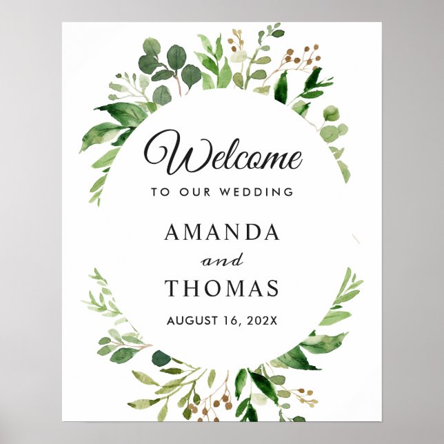 Affiche Couronne de feuilles de verdure Signe de bienvenue (Devant)