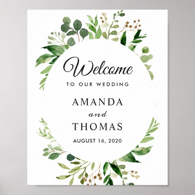 Affiche Couronne de feuilles de verdure Signe de bienvenue (Devant)