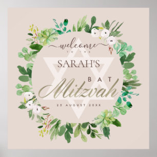 AFFICHE COURONNE DE FEUILLES ROSE ROUGISSANT STAR BAT MITZ