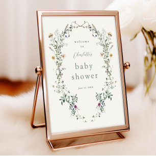 Affiche Couronne de fleurs sauvages Bienvenue à la baby sh