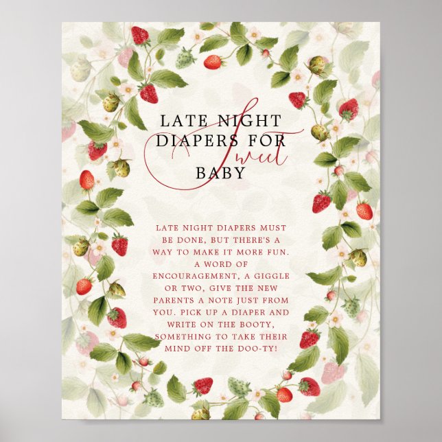 Affiche Couronne de fleurs sauvages de fraises douces roug (Devant)