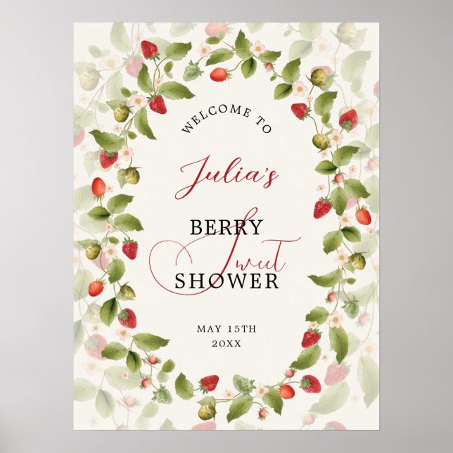 Affiche Couronne de fleurs sauvages de fraises douces roug (Devant)
