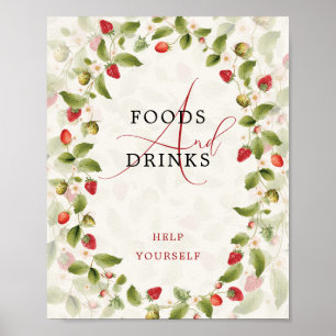 Affiche Couronne de fleurs sauvages de fraises douces roug