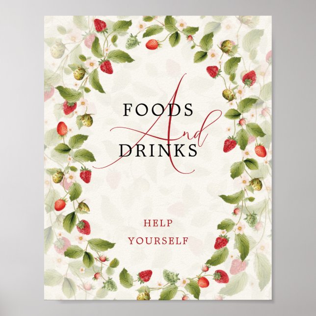 Affiche Couronne de fleurs sauvages de fraises douces roug (Devant)