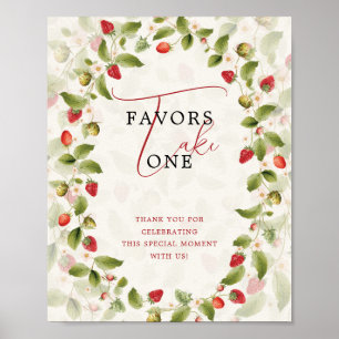 Affiche Couronne de fleurs sauvages de fraises douces roug